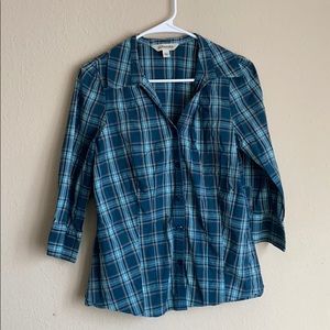 St. John Bay Blue Button Up Plaid Shirt. Large